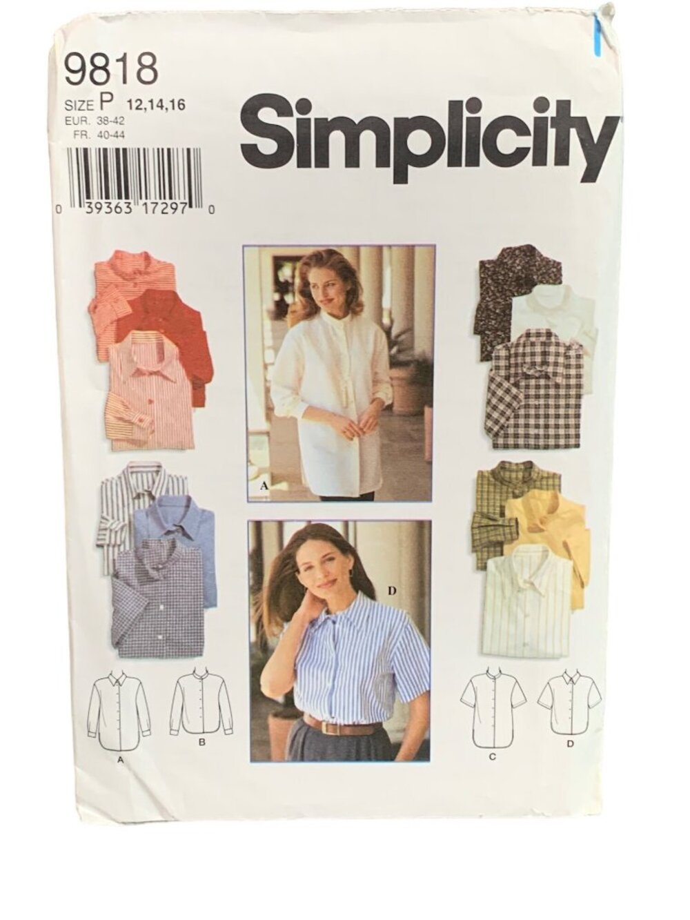 Simplicity 9818 Sewing Womens Pattern Shirt Size 12 14 16 Uncut